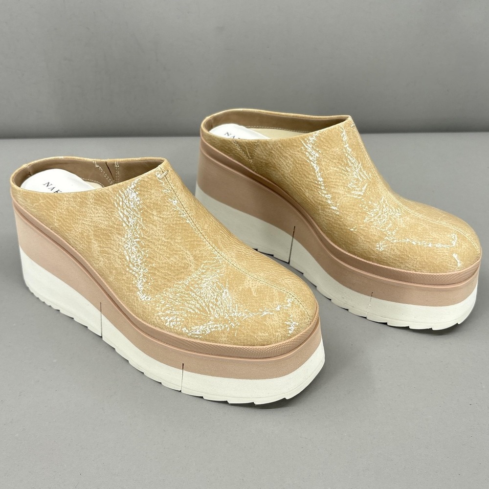Naked Feet Shoes Womens Size 8 Beige Synthetic Platform Wedge Mule Slip On Coach